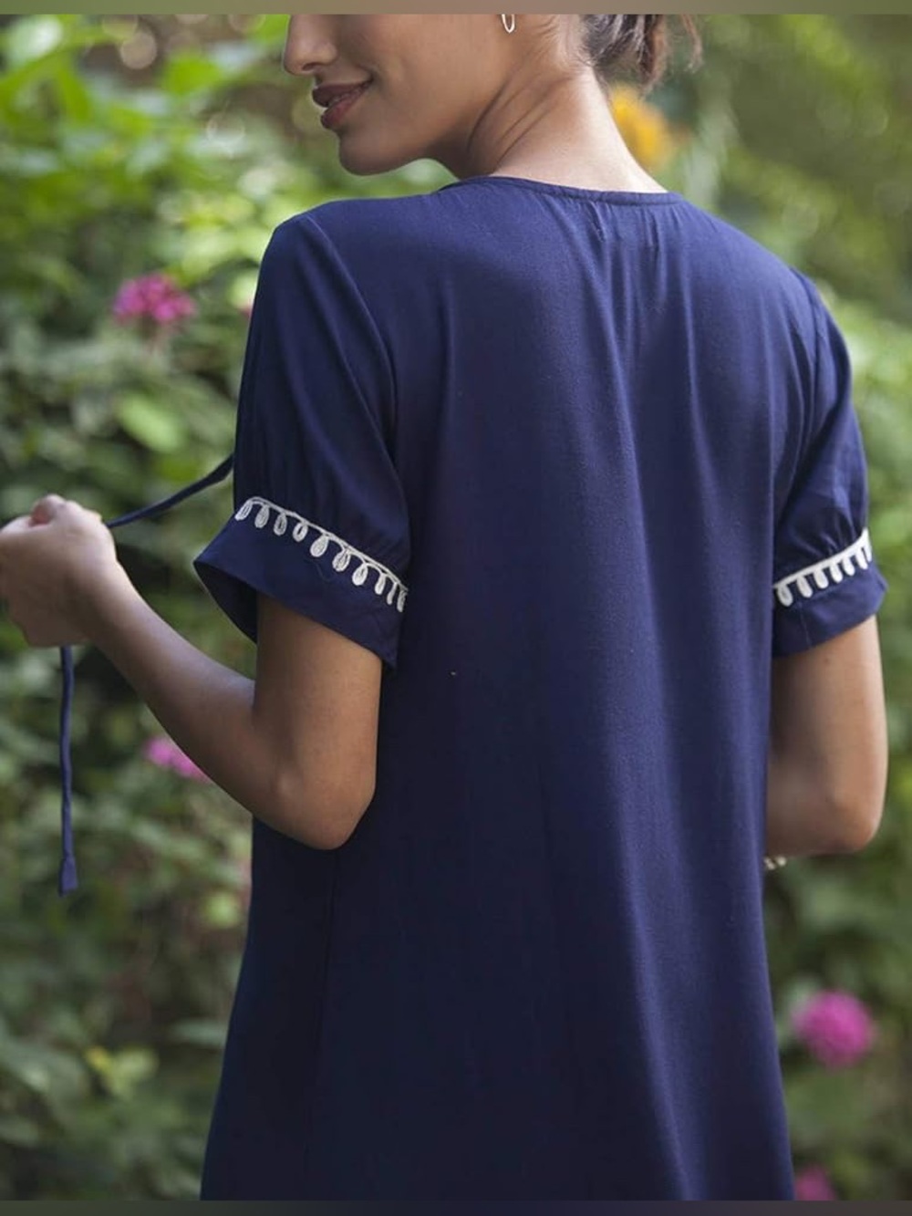 Annabella Embroidered Navy Maxi Dress with Side Slit, Size S - Picture 5 of 11